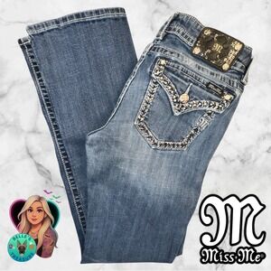 Miss Me Jeans Womens 31 Boot Jeans Rhinestone Sequin Flap Pocket Flared 30x32